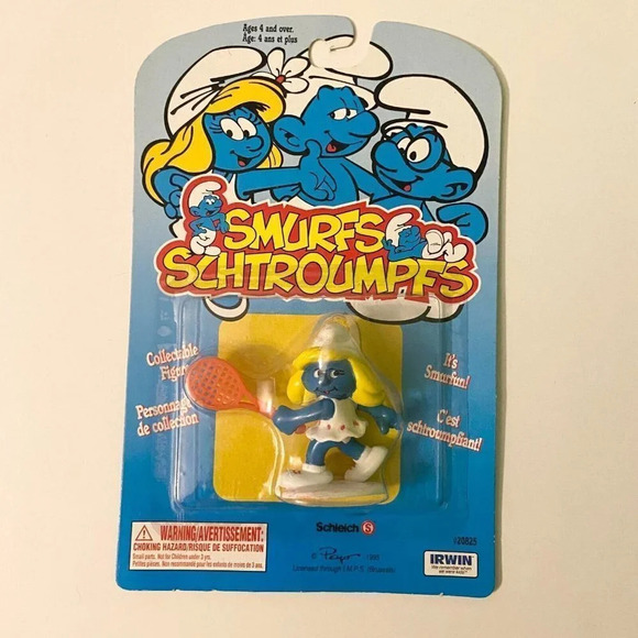 Vintage  1995 Scleich Peyo Smurfs Smurfette Tennis Irwin Smurf Toy Figure - Picture 1 of 12